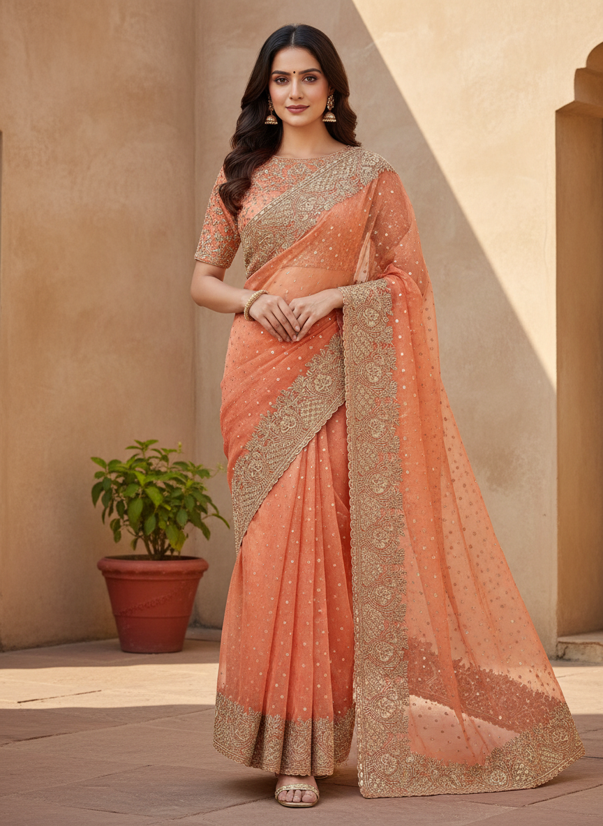 Silk Jacquard Heavy Embroidery Saree NCB204