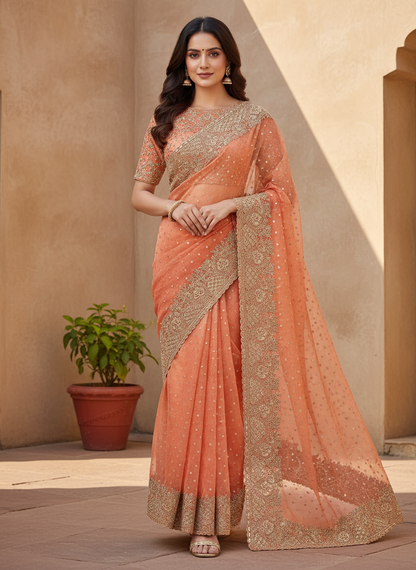 Silk Jacquard Heavy Embroidery Saree NCB204