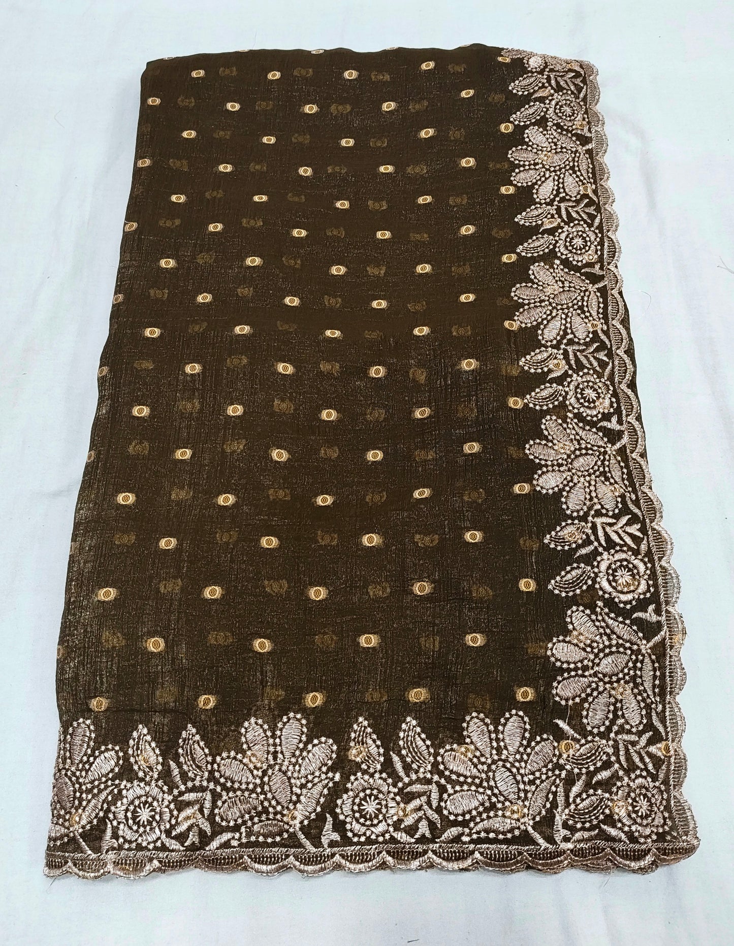 Silk Jacquard Crush Embroidery Work Saree CB201