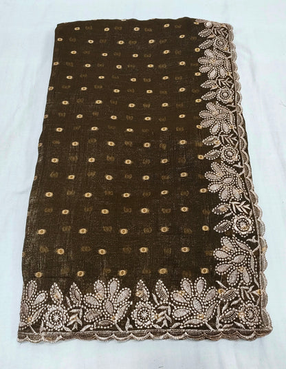 Silk Jacquard Crush Embroidery Work Saree CB201