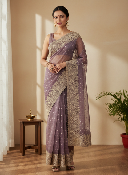 Silk Jacquard Heavy Embroidery Saree NCB204