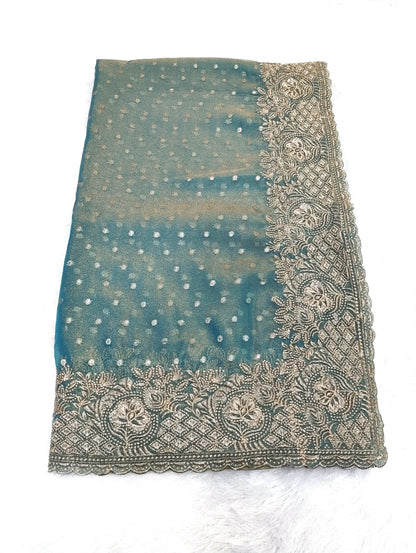 Silk Jacquard Heavy Embroidery Saree NCB204
