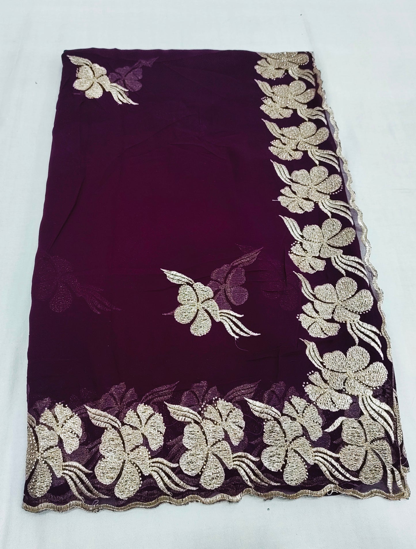 Pure Georgette Blooming Embroidery & Siroski Work Saree GB601