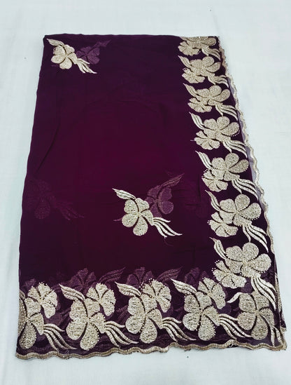 Pure Georgette Blooming Embroidery & Siroski Work Saree GB601