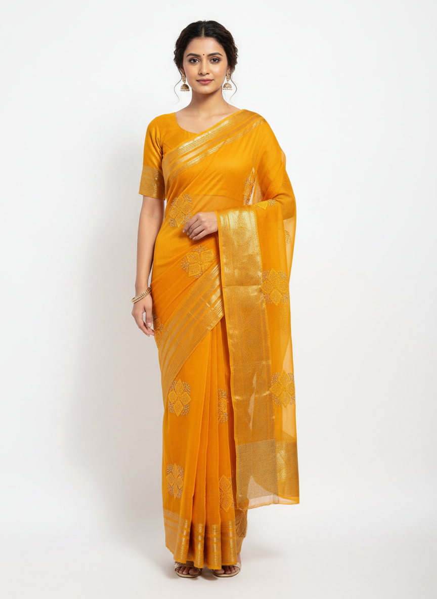 Organza Rich Pallu Embroidery & Siroski Work Saree OP701