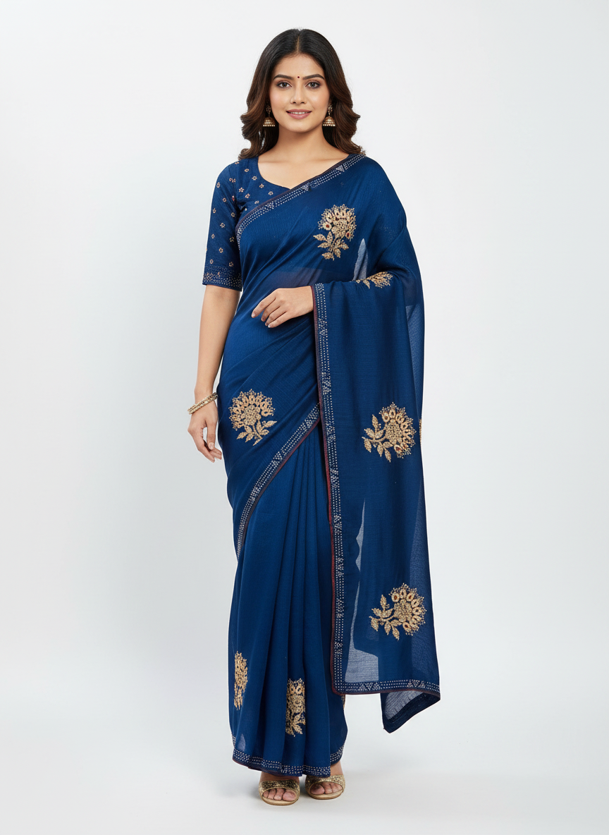 Satin Silk  Embroidery Work & Siroski Work SC302