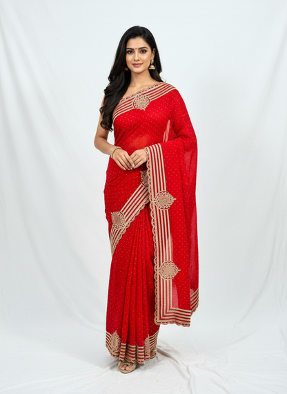Fendi Chiffon Embroidery & Siroski Work Saree FC101