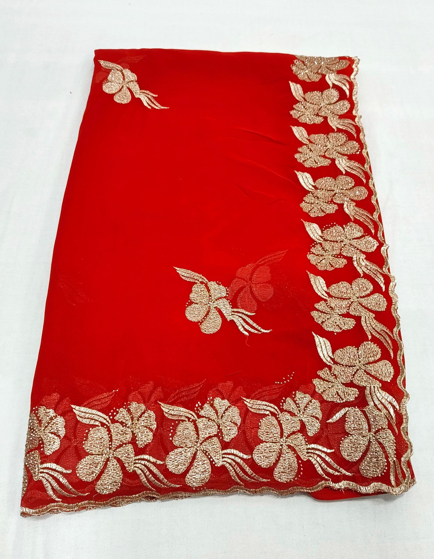 Pure Georgette Blooming Embroidery & Siroski Work Saree GB601