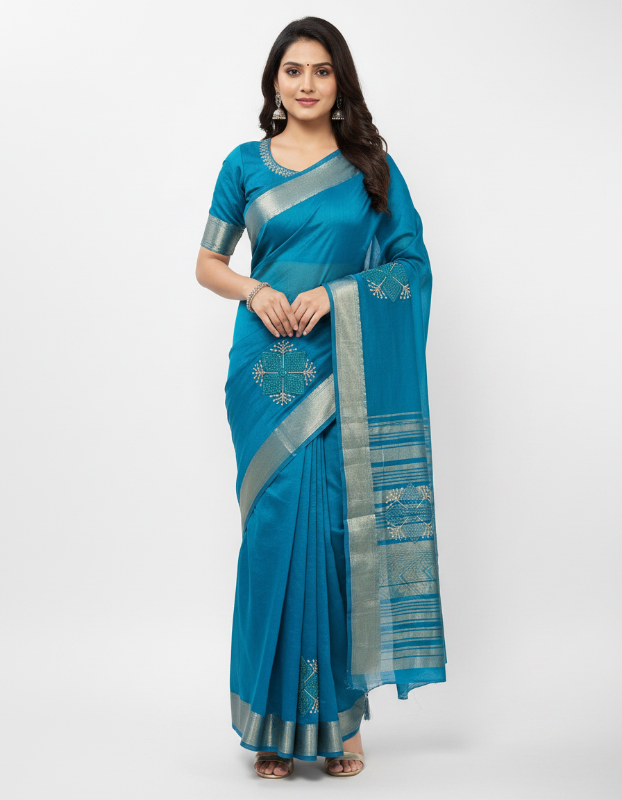 Organza Rich Pallu Embroidery & Siroski Work Saree OP701