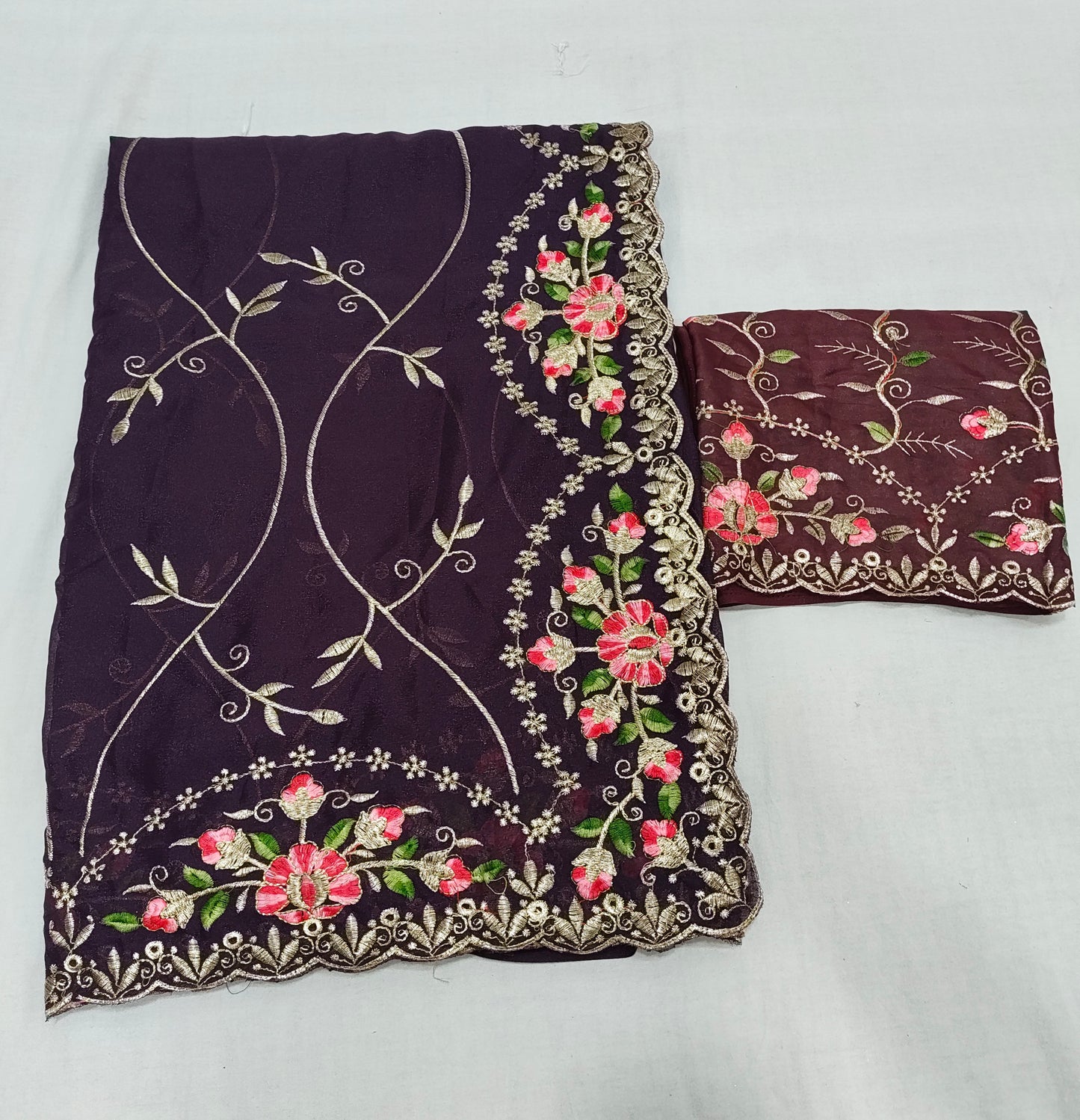Shinny Georgette Multi Embroidery Work Sarees SG407
