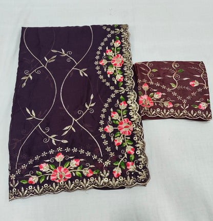 Shinny Georgette Multi Embroidery Work Sarees SG407