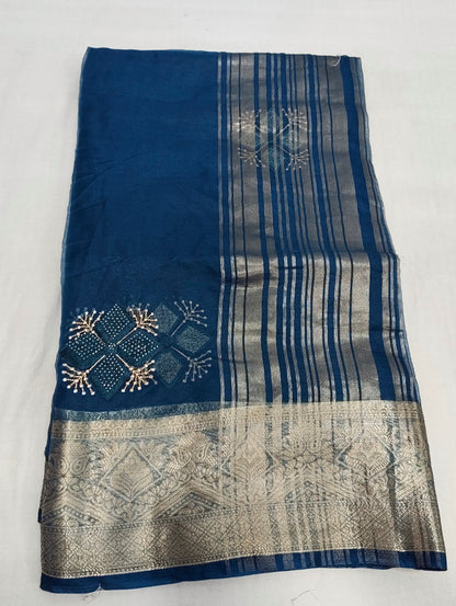 Organza Rich Pallu Embroidery & Siroski Work Saree OP701