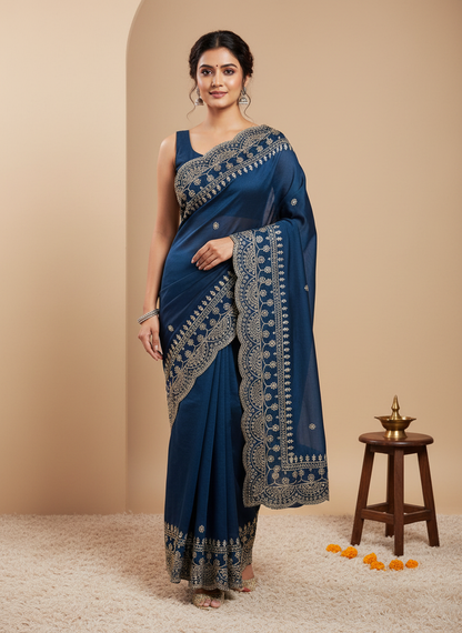 Shiny Georgette Heavy Embroidery Jari Work SG108