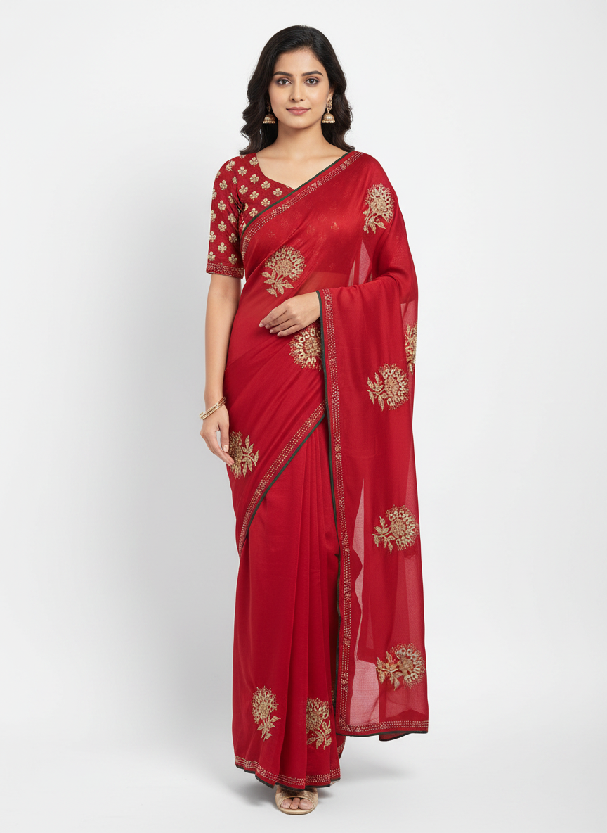 Satin Silk  Embroidery Work & Siroski Work SC302