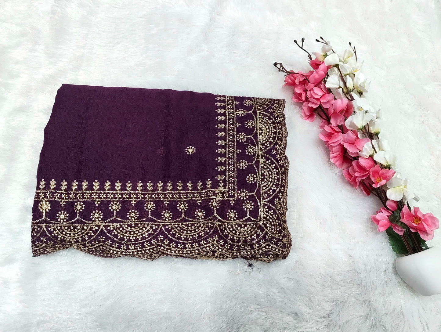 Shiny Georgette Heavy Embroidery Jari Work SG108