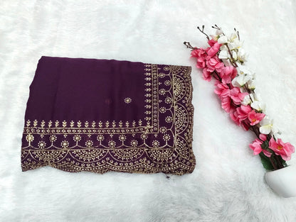 Shiny Georgette Heavy Embroidery Jari Work SG108