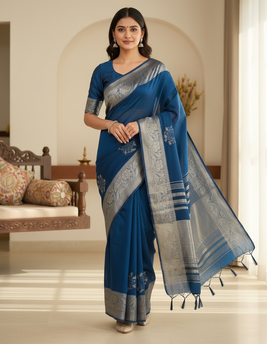 Organza Rich Pallu Embroidery & Siroski Work Saree OP702