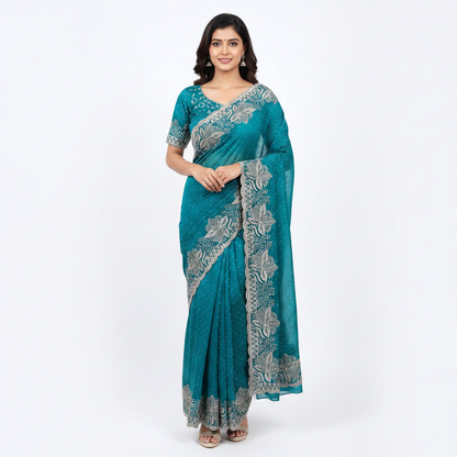 Fendi Chiffon Embroidery & Siroski Work Saree FC104